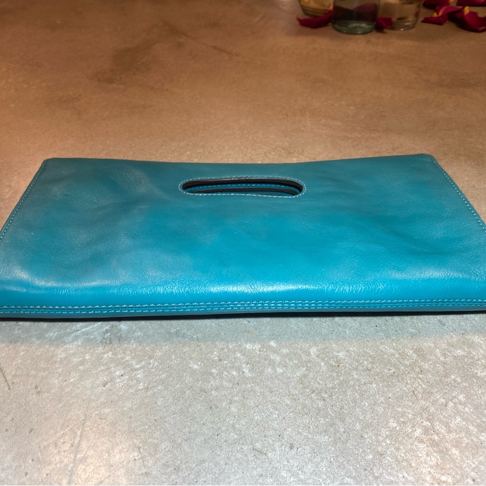 🍄 Hobo The Original Katrina Turquoise Leather Clutch - Picture 14 of 15